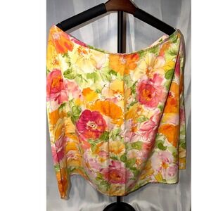 Talbots Petites 8 Floral A-Line Cotton Skirt Pink Orange Cottagecore Chic
